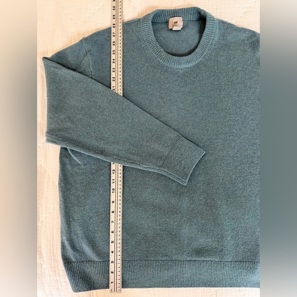 H&M 100% Wool Crewneck Sweater XXL Blue Green Regular Fit - Picture 7 of 9